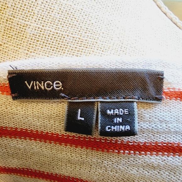 VINCE RED/ORANGE COTTON STRIPE TOP SIZE LARGE - Picture 3 of 6